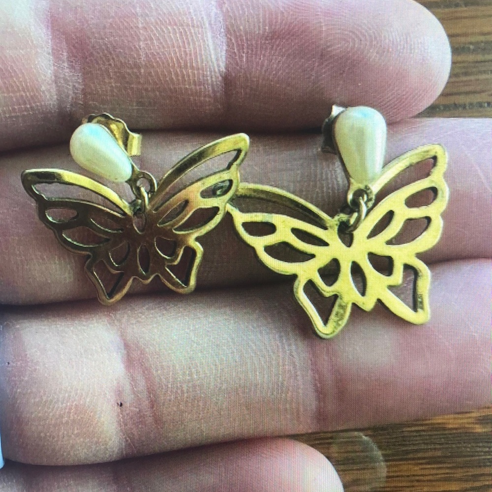 Gold and Cream Filigree Butterfly Earrings
